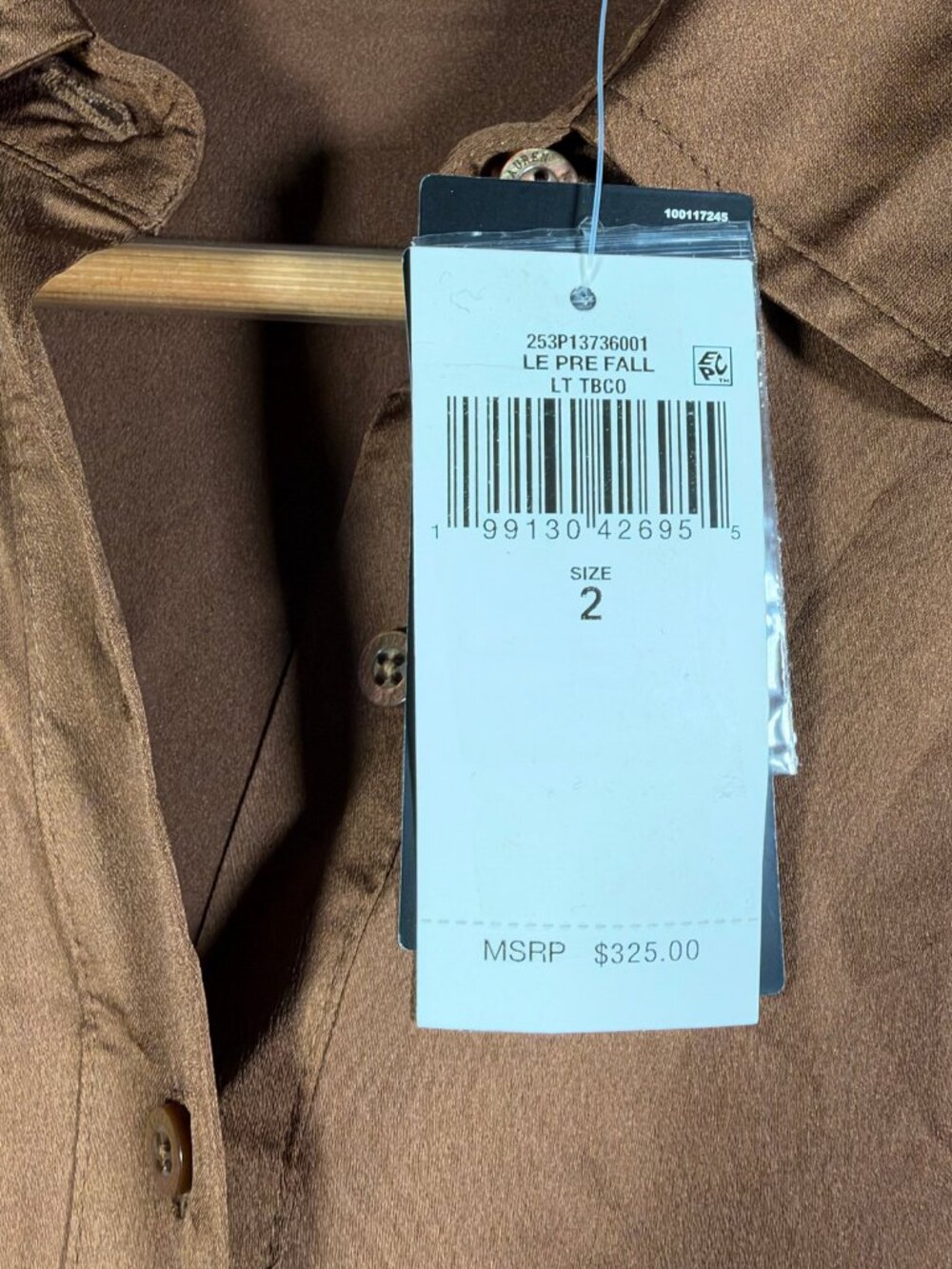 Lauren Ralph Lauren Dress Womens 2 Brown Satin Pleated Button Up Charmeuse $325 - Picture 4 of 11